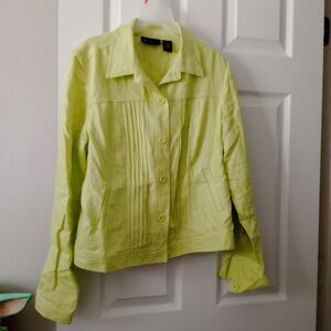 Relativity Green 100% Linen Long Sleeve Button Up Shirt L Women's